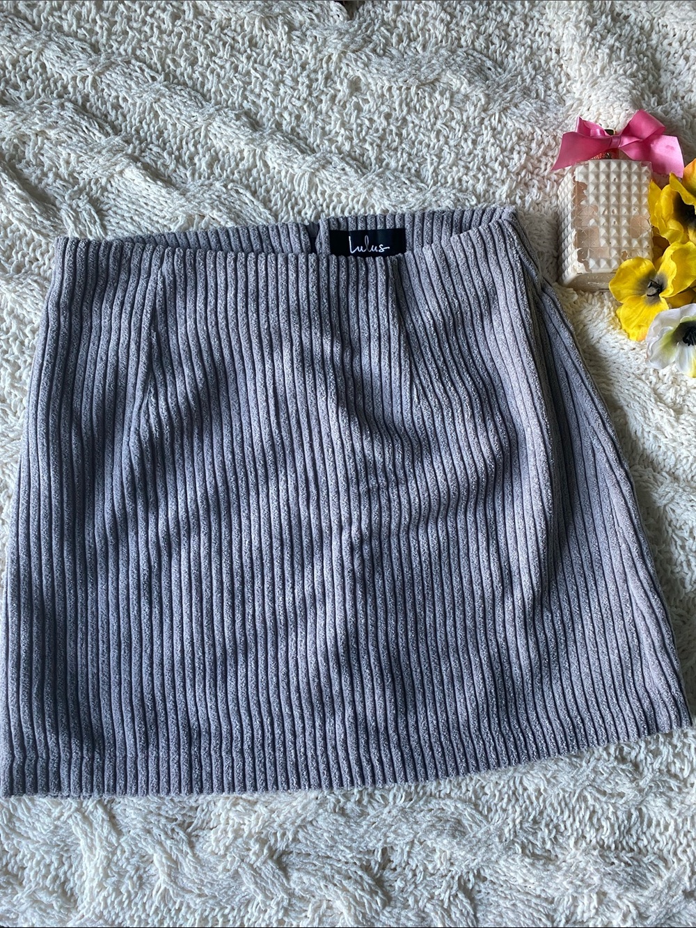 Lulu's Light Gray Ribbed Knit Mini Skirt